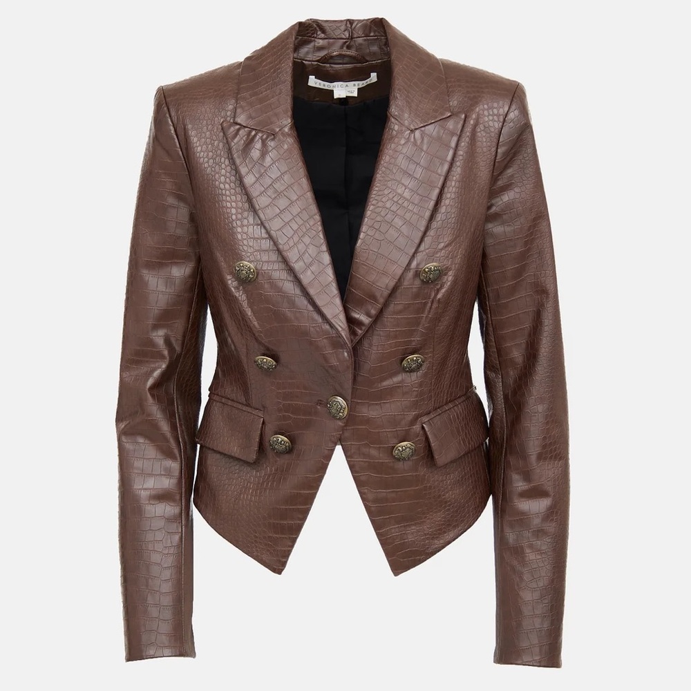 Veronica Beard Cooke Dickey Croc Embossed Vegan Leather Jacket 0